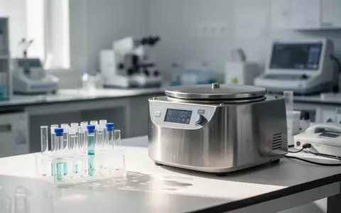 Ein steriler Labortisch mit medizinischen Probenröhrchen und Zentrifuge in einer Arztpraxis oder einem Labor. - Foto: über boerse-global.de