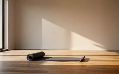 Ein heller, minimalistischer Trainingsraum mit einer zusammengerollten Yogamatte auf einem Holzboden. - Foto: ĂĽber boerse-global.de