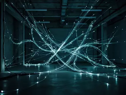 Abstrakte Darstellung digitaler Netzwerke und Verbindungen in einem dunklen, technologisch geprägten Raum. - Foto: über boerse-global.de