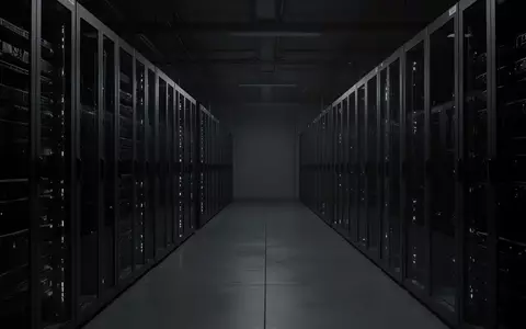 Dunkler, industrieller Serverraum mit leeren, unbeleuchteten Server-Racks in einer minimalistischen Umgebung. - Foto: über boerse-global.de