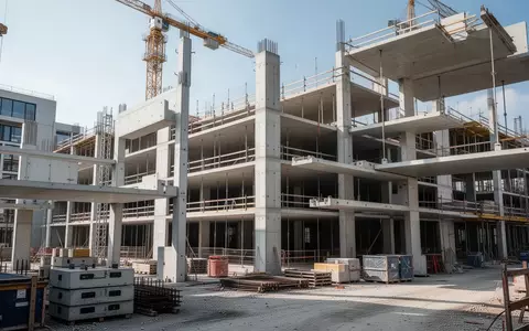 Moderne Baustelle mit Betonfertigteilen auf einem Berliner Baugelände bei Tageslicht. - Foto: über boerse-global.de