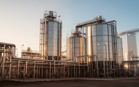 Moderne Industrieanlage zur Düngemittelproduktion bei Sonnenuntergang. - Foto: über boerse-global.de