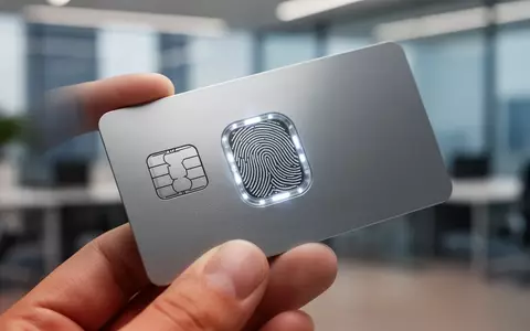 Nahaufnahme eines modernen biometrischen Fingerabdrucksensors auf einer Bankkarte in den Fingern einer Person. - Foto: über boerse-global.de