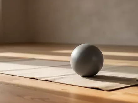 Ein einzelner Massageball auf einer Yogamatte in einem hellen, aufgeräumten Raum zur Entspannung. - Foto: über boerse-global.de