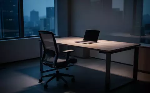 Ein leerer, moderner Büroschreibtisch in einem abgedunkelten Raum bei Dämmerung, der eine ruhige, geschäftliche Atmosphäre zeigt. - Foto: über boerse-global.de