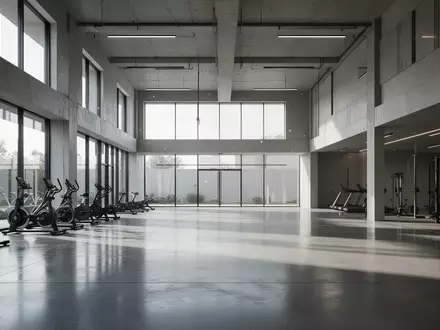 Leerer, minimalistischer Fitnessraum mit hellem Tageslicht und Betonboden in einer modernen Trainingsumgebung. - Foto: über boerse-global.de