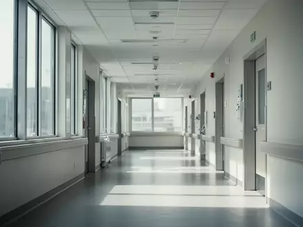 Moderner, heller Krankenhausflur mit minimalistischer Architektur und natürlichem Lichteinfall. - Foto: über boerse-global.de