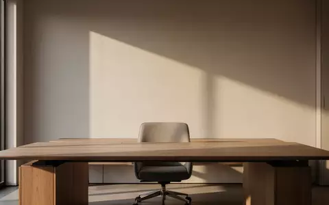 Ein minimalistisch gestalteter, leerer Schreibtisch in einem hellen, modernen Büro mit sanftem Tageslichteinfall. - Foto: über boerse-global.de
