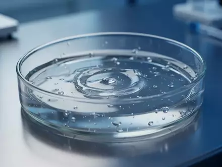 Eine wissenschaftliche Laborumgebung mit einer Glasschale und einer klaren Flüssigkeit auf einer sterilen Oberfläche. - Foto: über boerse-global.de