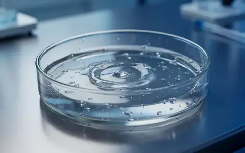 Eine wissenschaftliche Laborumgebung mit einer Glasschale und einer klaren Flüssigkeit auf einer sterilen Oberfläche. - Foto: über boerse-global.de