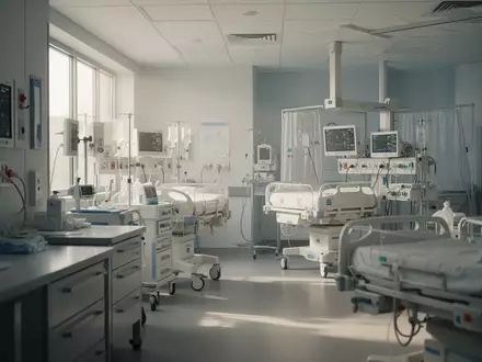 Ein steriler, moderner Intensivstationsbereich in einem Krankenhaus mit Fokus auf Architektur und medizinische Umgebung. - Foto: über boerse-global.de