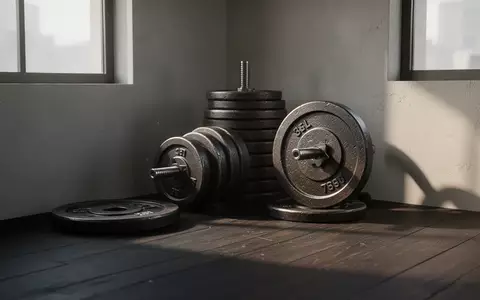 Ordentlich gestapelte Hantelscheiben in einem minimalistischen Fitnessraum in ruhigem, natürlichem Licht. - Foto: über boerse-global.de