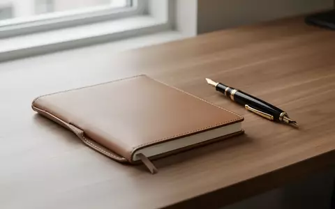 Ein minimalistischer Schreibtisch mit einem leeren Notizbuch und einem Füllfederhalter bei natürlichem Licht. - Foto: über boerse-global.de
