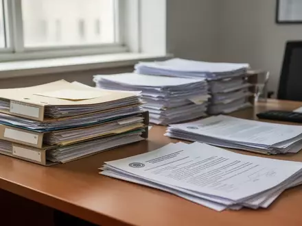 Ordentlich gestapelte Aktenordner und Dokumente auf einem Bürotisch in einer professionellen Arbeitsumgebung. - Foto: über boerse-global.de