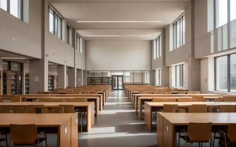 Ein heller, moderner Lesesaal in einer Universitätsbibliothek mit leeren Holztischen und einfallendem Tageslicht. - Foto: über boerse-global.de
