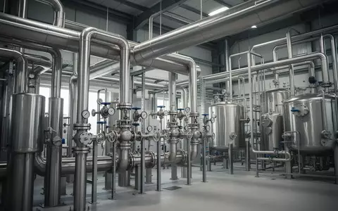 Industrielle Anlage mit Edelstahlrohrleitungen und Druckbehältern in einer modernen Fertigungsumgebung. - Foto: über boerse-global.de