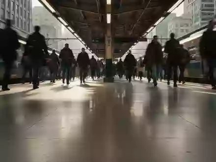 Belebter Bahnsteig in einem Bahnhof mit unscharfen Passanten im Hintergrund und Fokus auf die Architektur der Umgebung. - Foto: ĂŒber boerse-global.de