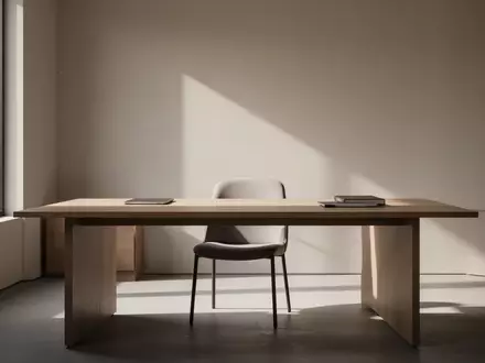 Ein minimalistisches, leeres Büro mit einfallendem Tageslicht, das auf einen leeren Schreibtisch und einen Stuhl fällt. - Foto: über boerse-global.de