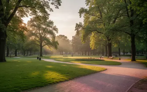 Ein weitläufiger, grüner Stadtpark mit alten Bäumen und Wegen im weichen Licht der Morgensonne. - Foto: über boerse-global.de
