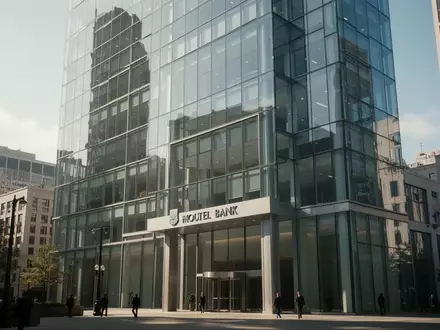 Fassade eines modernen Bankgebäudes im Finanzviertel bei Tageslicht. - Foto: über boerse-global.de