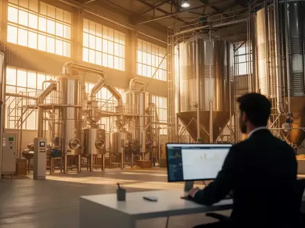 Moderne industrielle Getreideverarbeitungsanlage mit glänzenden Edelstahlsilos und einfallendem Sonnenlicht. - Foto: über boerse-global.de