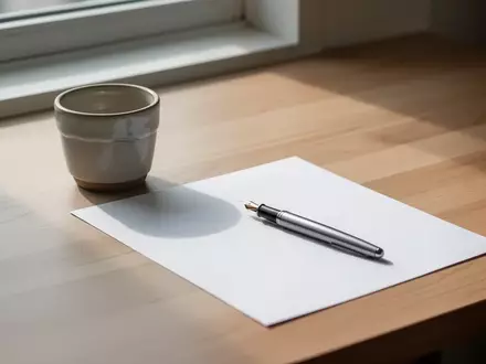 Ein minimalistischer Schreibtisch mit einem leeren Blumentopf und einem Füllfederhalter auf einem leeren Blatt Papier. - Foto: über boerse-global.de