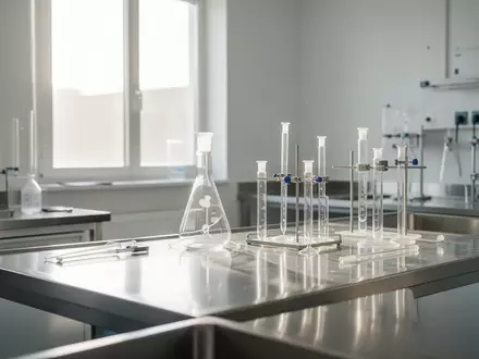 Ein klinisches Labor mit Edelstahlflächen und Glasgeräten in hellem, natürlichem Licht. - Foto: über boerse-global.de