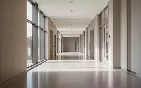 Ein minimalistischer, leerer Flur in einem modernen Verwaltungsgebäude mit hellem Tageslicht und schlichten Oberflächen. - Foto: über boerse-global.de