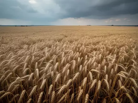 Weizenfeld unter einem dramatischen, bewölkten Himmel. - Foto: über boerse-global.de
