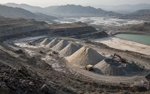 Moderne Lithium-Mine mit schwerem Gerät und Rohstoffvorkommen in einer weitläufigen Landschaft. - Foto: über boerse-global.de
