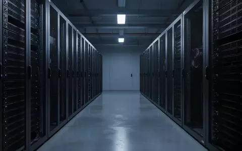 Ein minimalistisch beleuchteter Serverraum mit dunklen, ungenutzten Server-Racks und glänzendem Betonboden. - Foto: über boerse-global.de