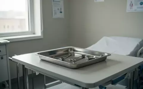 Ein steriler, klinischer Untersuchungsraum in einem Krankenhaus mit einem Edelstahltablett auf einem weißen Tisch. - Foto: über boerse-global.de