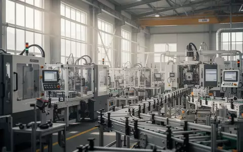 Moderne Industriefertigung in einer hellen Werkshalle mit präzisen Maschinen. - Foto: über boerse-global.de