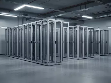 Ein moderner, aufgeräumter Serverraum mit leeren Serverschränken in einer professionellen IT-Umgebung. - Foto: über boerse-global.de