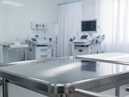 Ein steriler, minimalistischer Behandlungsraum in einer Klinik mit Fokus auf einer sauberen, metallischen Oberfläche. - Foto: über boerse-global.de