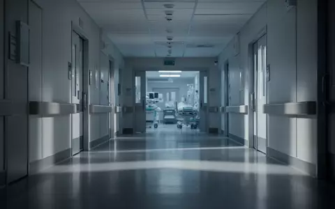 Ein leerer, modern gestalteter Krankenhausflur mit kühler Beleuchtung und klaren architektonischen Linien. - Foto: über boerse-global.de