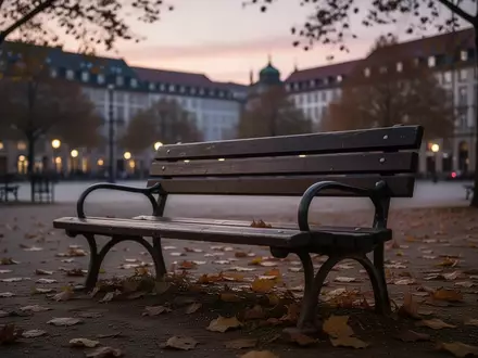 Eine leere Parkbank bei Dämmerung in einem städtischen Umfeld als Symbol für Einsamkeit und psychische Belastung. - Foto: über boerse-global.de