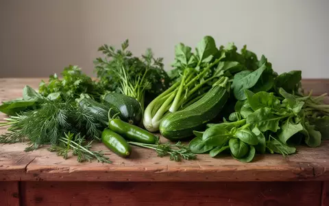 Frisches grünes Gemüse und Kräuter auf einem rustikalen Holztisch als Symbol für eine entzündungshemmende Ernährung. - Foto: über boerse-global.de