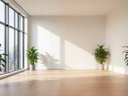 Heller, moderner Büroraum mit großen Fenstern, Tageslicht und Zimmerpflanzen in einer minimalistischen Architektur. - Foto: über boerse-global.de