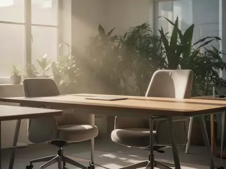 Ein heller, minimalistischer Arbeitsplatz mit einem Holztisch und einem ergonomischen Stuhl in einer ruhigen Umgebung. - Foto: über boerse-global.de