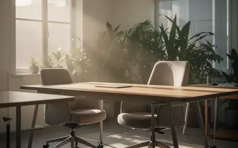 Ein heller, minimalistischer Arbeitsplatz mit einem Holztisch und einem ergonomischen Stuhl in einer ruhigen Umgebung. - Foto: über boerse-global.de