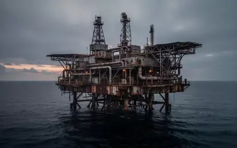 Eine weite, industrielle Ölplattform in einer abgelegenen, rauen Meereslandschaft bei Dämmerung. - Foto: über boerse-global.de