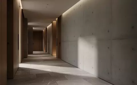 Ein minimalistischer Hotelflur mit schlichten Steinböden und sanfter Beleuchtung. - Foto: über boerse-global.de