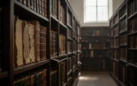 Leere Regale in einer historischen Bibliothek mit warmem, natürlichem Licht und Fokus auf die Textur alter Buchrücken. - Foto: über boerse-global.de