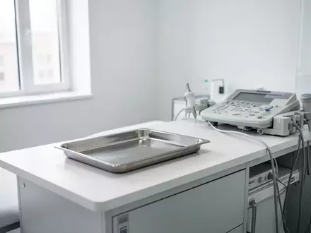 Ein minimalistisch eingerichteter, heller Behandlungsraum in einer modernen Klinik mit sterilen Oberflächen und Tageslicht. - Foto: über boerse-global.de