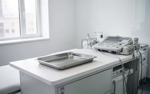 Ein minimalistisch eingerichteter, heller Behandlungsraum in einer modernen Klinik mit sterilen Oberflächen und Tageslicht. - Foto: über boerse-global.de