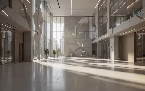 Moderne, minimalistische Architektur eines Verwaltungsgebäudes mit geometrischen Schattenwürfen auf poliertem Boden. - Foto: über boerse-global.de