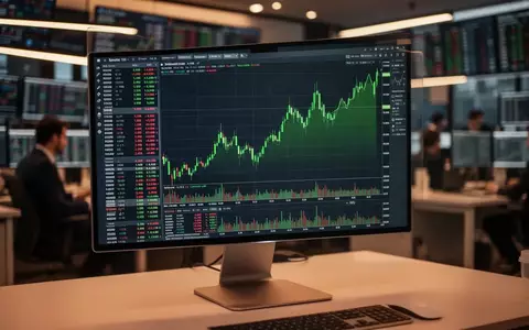 Ein moderner Computermonitor mit steigenden Aktienkursen und Finanzdiagrammen in einem Büro. - Foto: über boerse-global.de