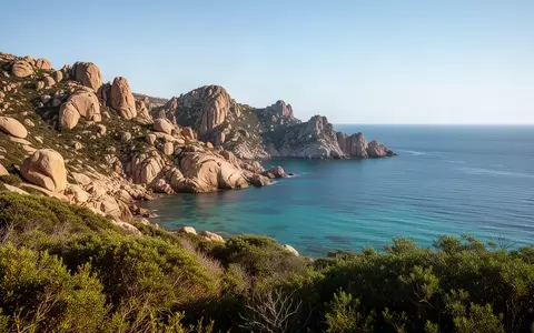 Eine sonnendurchflutete sardische Küstenlandschaft mit Granitfelsen und kristallklarem Wasser am Mittelmeer. - Foto: über boerse-global.de