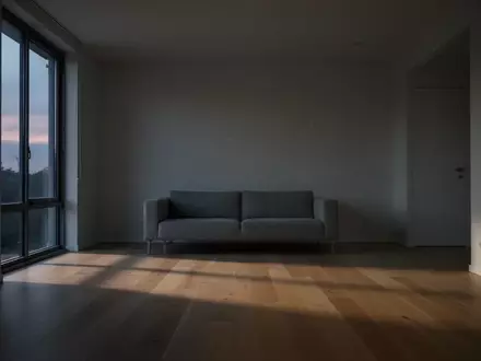 Ein minimalistischer, leerer Wohnraum in der Dämmerung mit sanftem Lichteinfall, der eine Atmosphäre von Einsamkeit vermittelt. - Foto: über boerse-global.de
